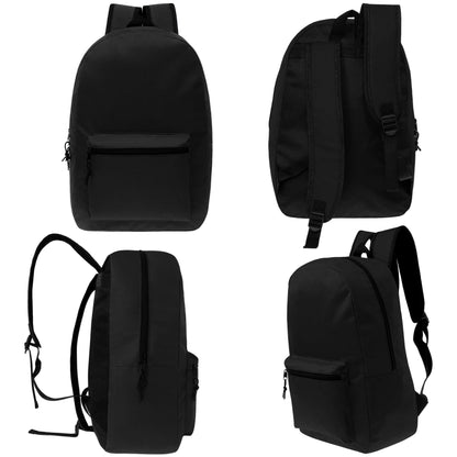 12 Black 17" Basic Kids Wholesale Backpacks and 12 Bulk School Supply Kits of Your Choice