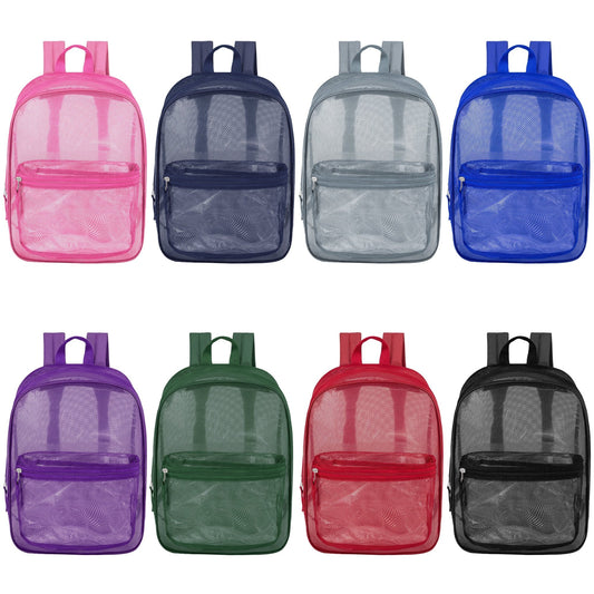 17" Wholesale Mesh Assorted Colors Backpack in 8 Colors - Bulk Case of 24 Backpacks