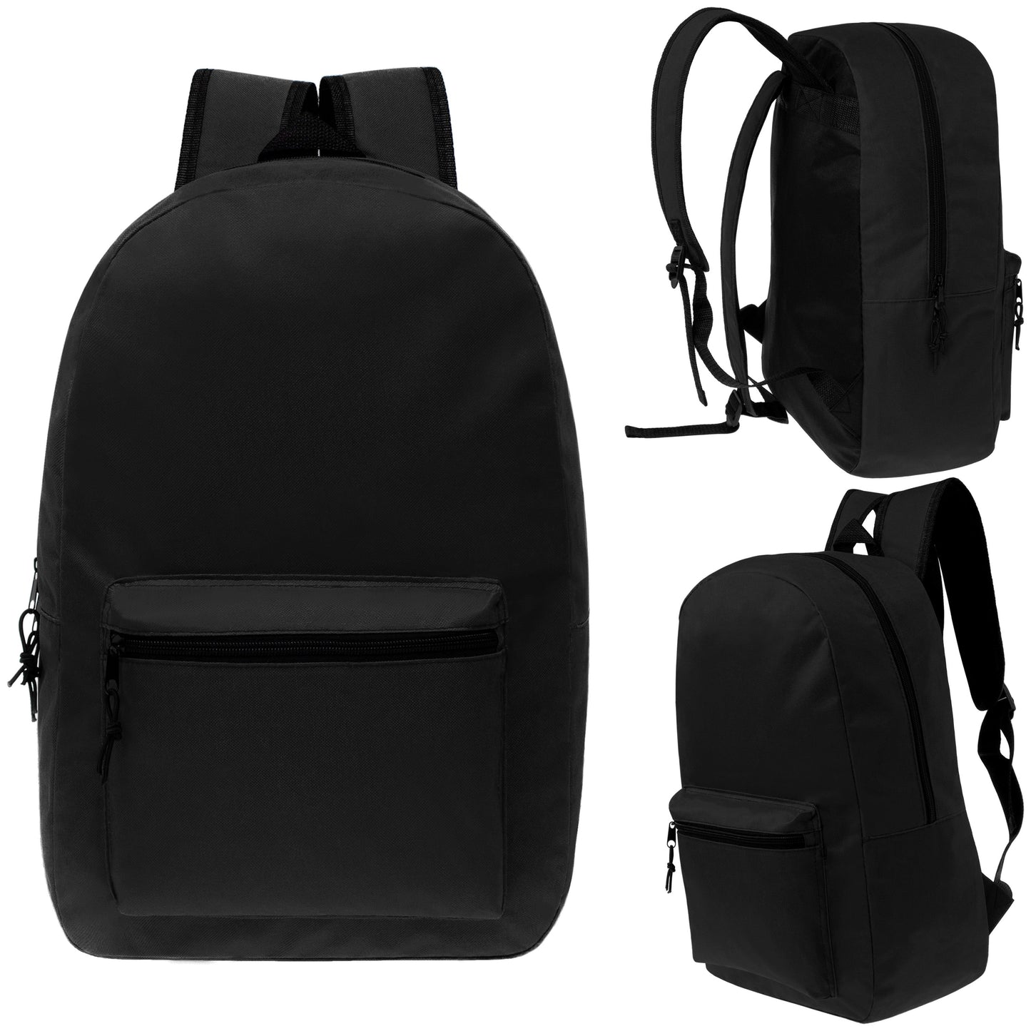 17" Kids Basic Wholesale Backpack in Black - Bulk Case of 24