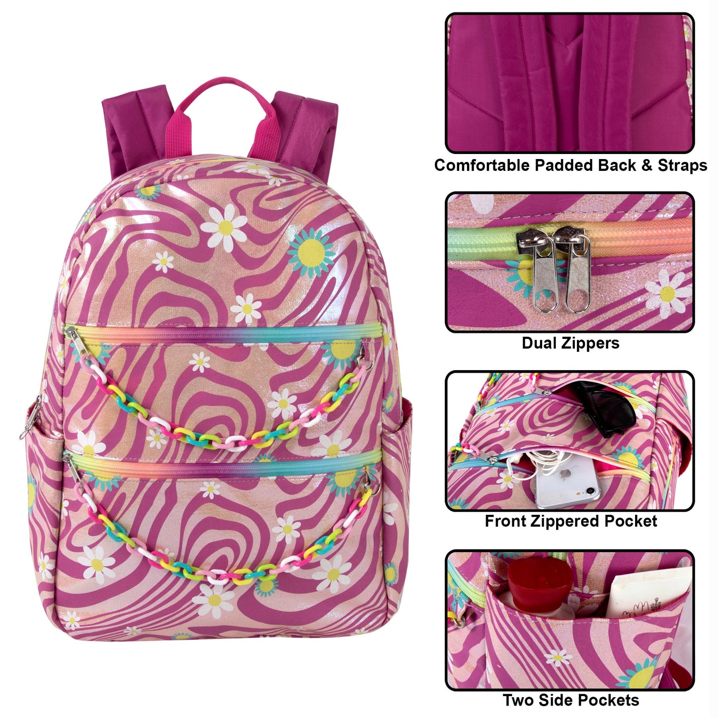 17-Inch Animal Print Rainbow Chain Backpack