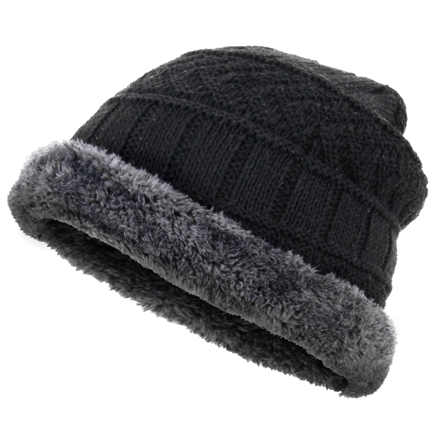 Ultra Warm Sherpa Knit Hat - Black Wholesale