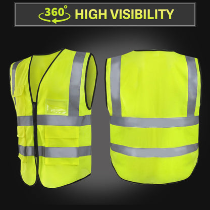 Deluxe Adult High Visibility Safety Vest With Clear ID Pocket