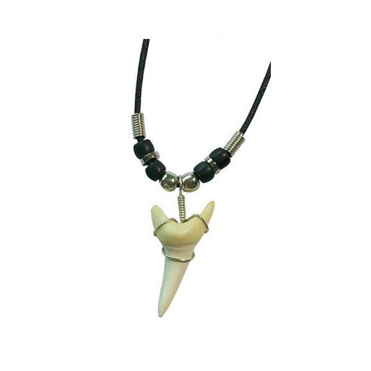 Large Shark Tooth Necklace with Silver Beads – 18" Rope Necklace