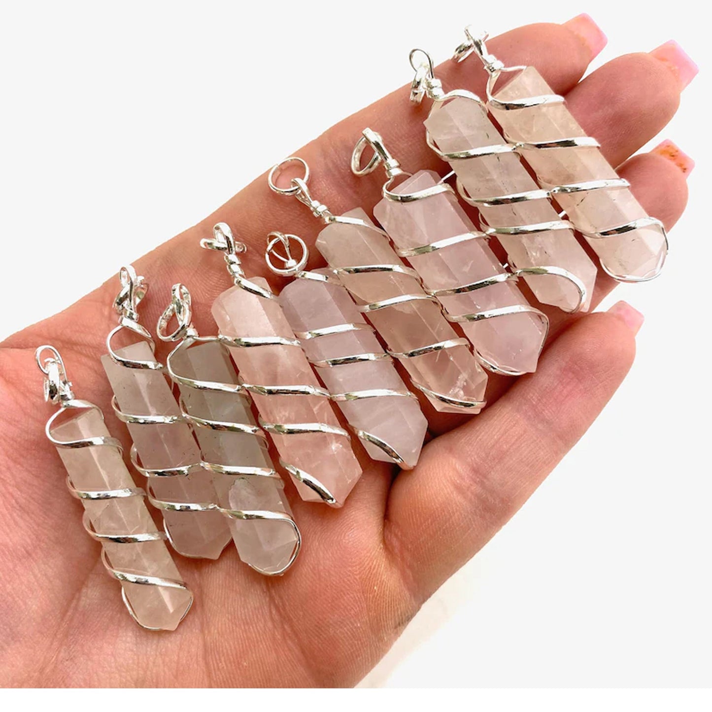 Rose Quartz Coil Wrapped Stone Pendant Wholesale price - NoveltiesMart.com Wholesale