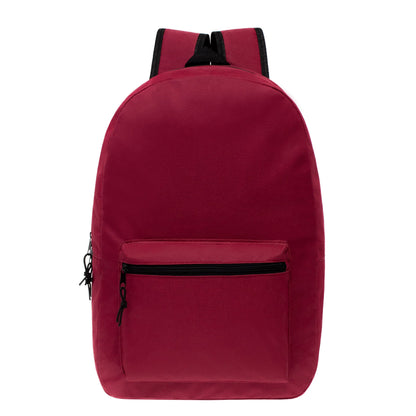 15" Kids Basic Wholesale Backpack in 8 Colors - Bulk Case of 24