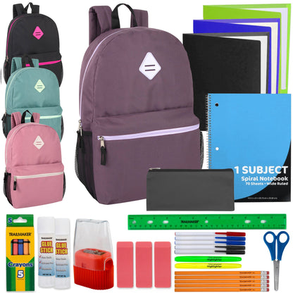 19" Side Pocket Backpack with 30-Piece School Supply Kit - Girls