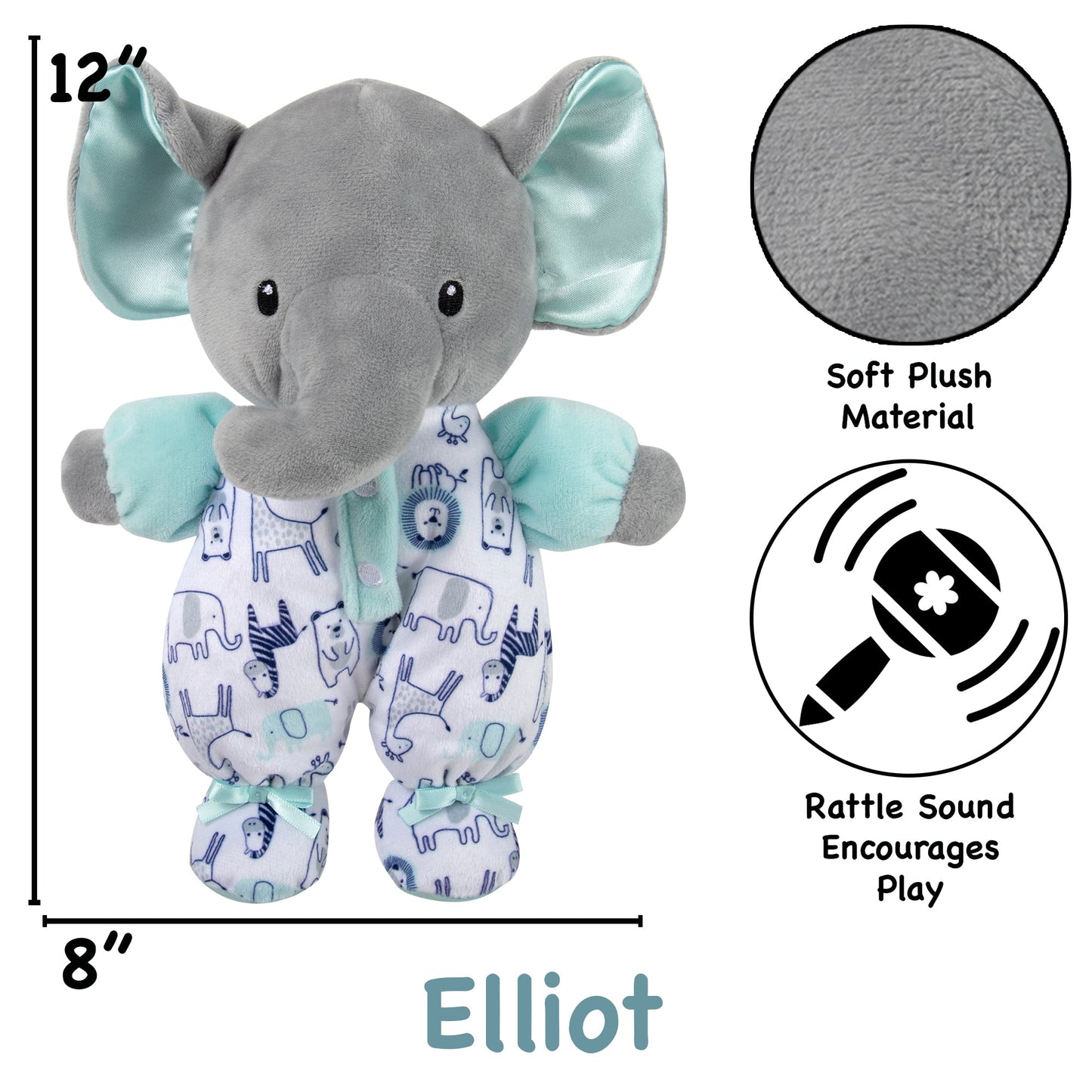 Baby Essentials Blue Elephant Plush with Rattle