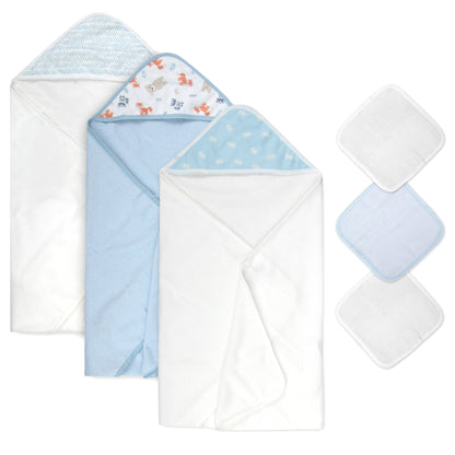 6 Piece Hooded Bath Towel & Wash Cloth Baby Bath Sets Wholesale Bulk USA