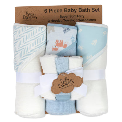 6 Piece Hooded Bath Towel & Wash Cloth Baby Bath Sets Wholesale Bulk USA