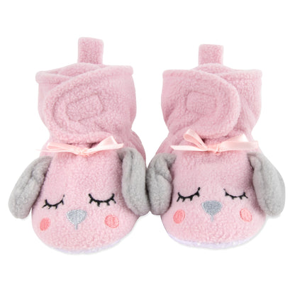 Fleece Baby Booties - Cozy Pink Puppy, 0-6 Months