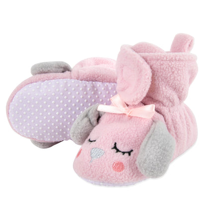 Fleece Baby Booties - Cozy Pink Puppy, 0-6 Months