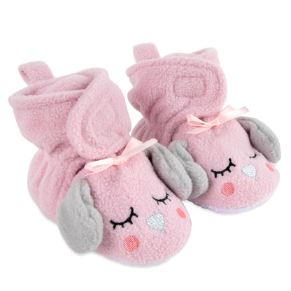 Fleece Baby Booties - Cozy Pink Puppy, 0-6 Months