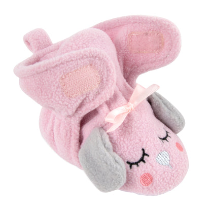 Fleece Baby Booties - Cozy Pink Puppy, 0-6 Months