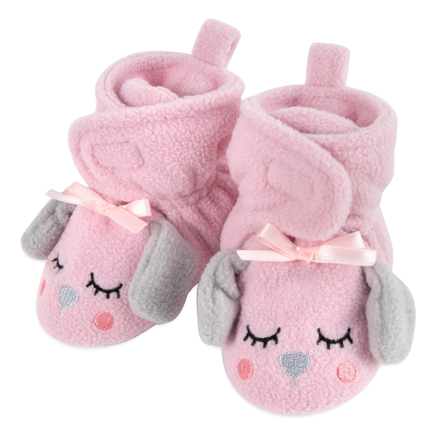 Fleece Baby Booties - Cozy Pink Puppy, 0-6 Months