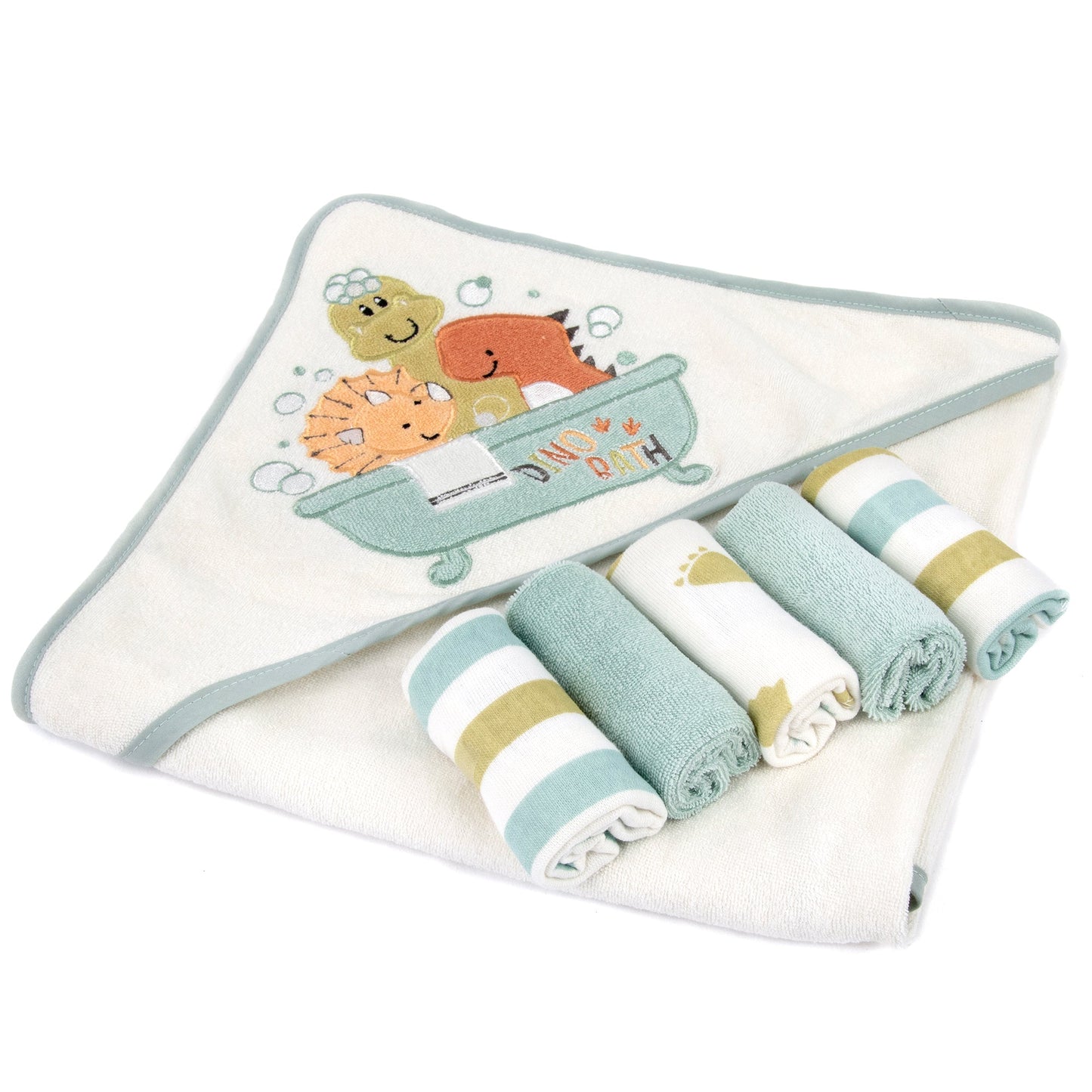 Little Dinosaurs Hooded Bath Towel & Wash Cloth Baby Bath Sets