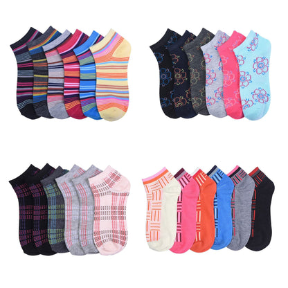 Women's No Show Wholesale Sock, Size 6-8 in 12 Randomly Assorted Styles - Bulk Case of 144 Pairs