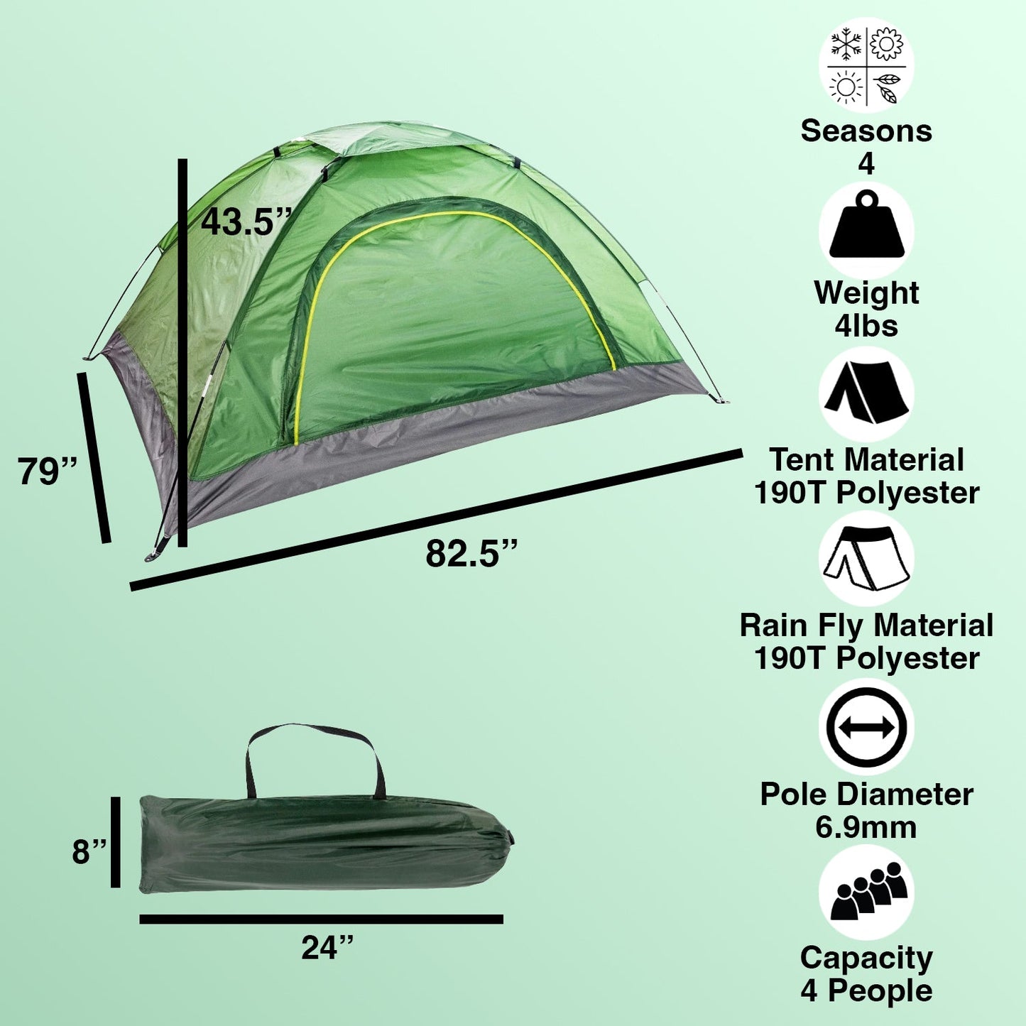 Dome Tent 3-4 Person - Green Wholesale