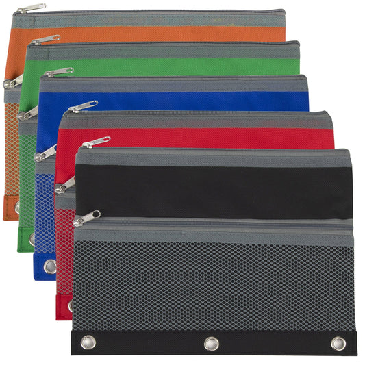 3 Ring Binder Pencil Case with Mesh Pocket Assorted Wholesale