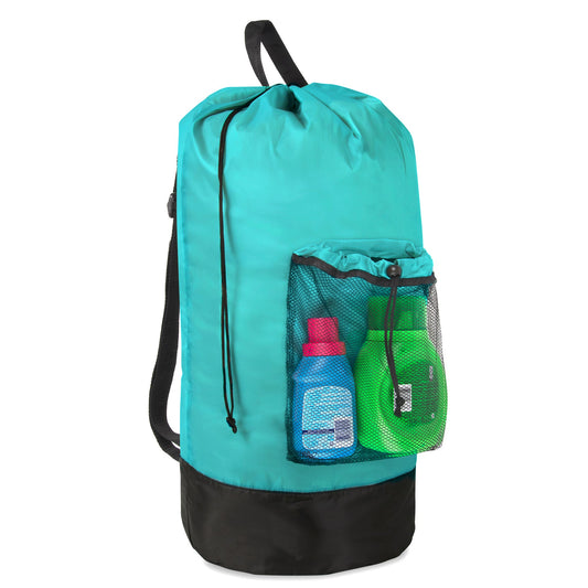 Laundry Bag Backpack with Front Mesh Pocket - Turquoise Wholesale