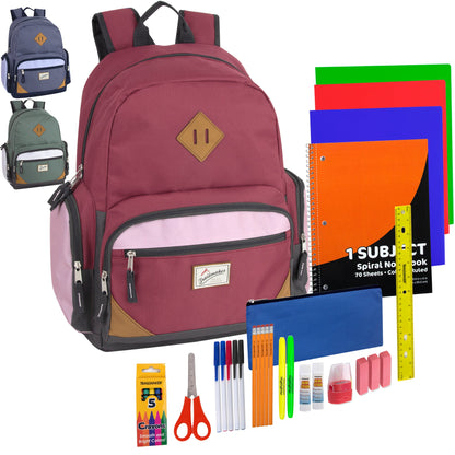 Compartment Backpack with 30-Piece School Supply Kit Set