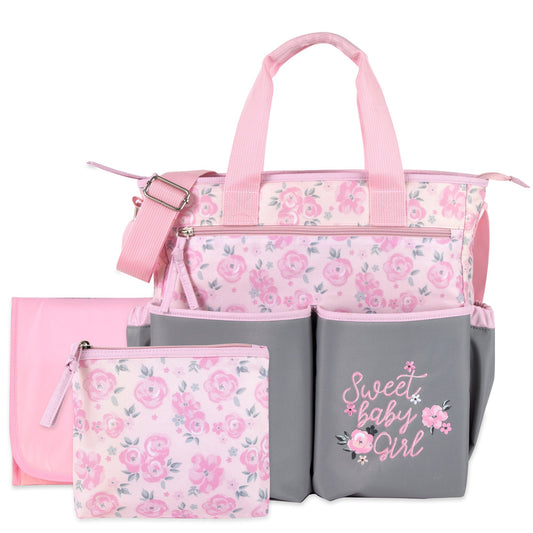 Baby Essentials 3 In 1 Pink Baby Girl Themed Diaper Bag Wholesale