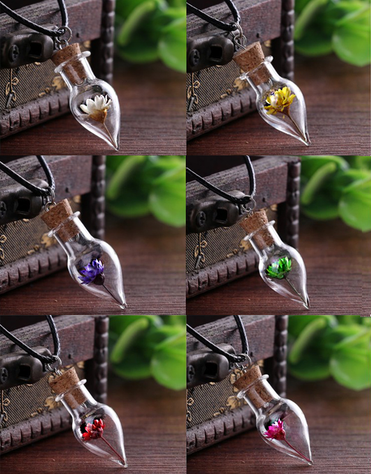 Real Dried Flower Clear Mini Glass Bottle Vial Cork Necklace - NoveltiesMart.com Wholesale