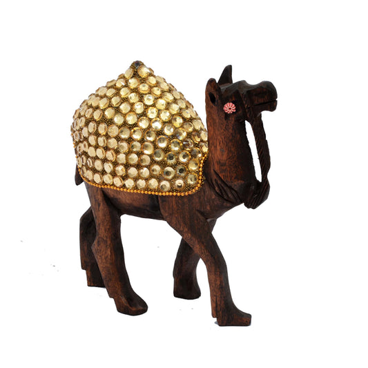 Wooden Stone Studded Camel Showpiece