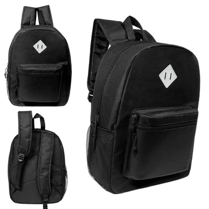 12 Black 17" Diamond Patch Backpacks & Your Choice of 12 Bulk Hygiene Kits - Wholesale Care Package: Homeless, Emergency, Charity