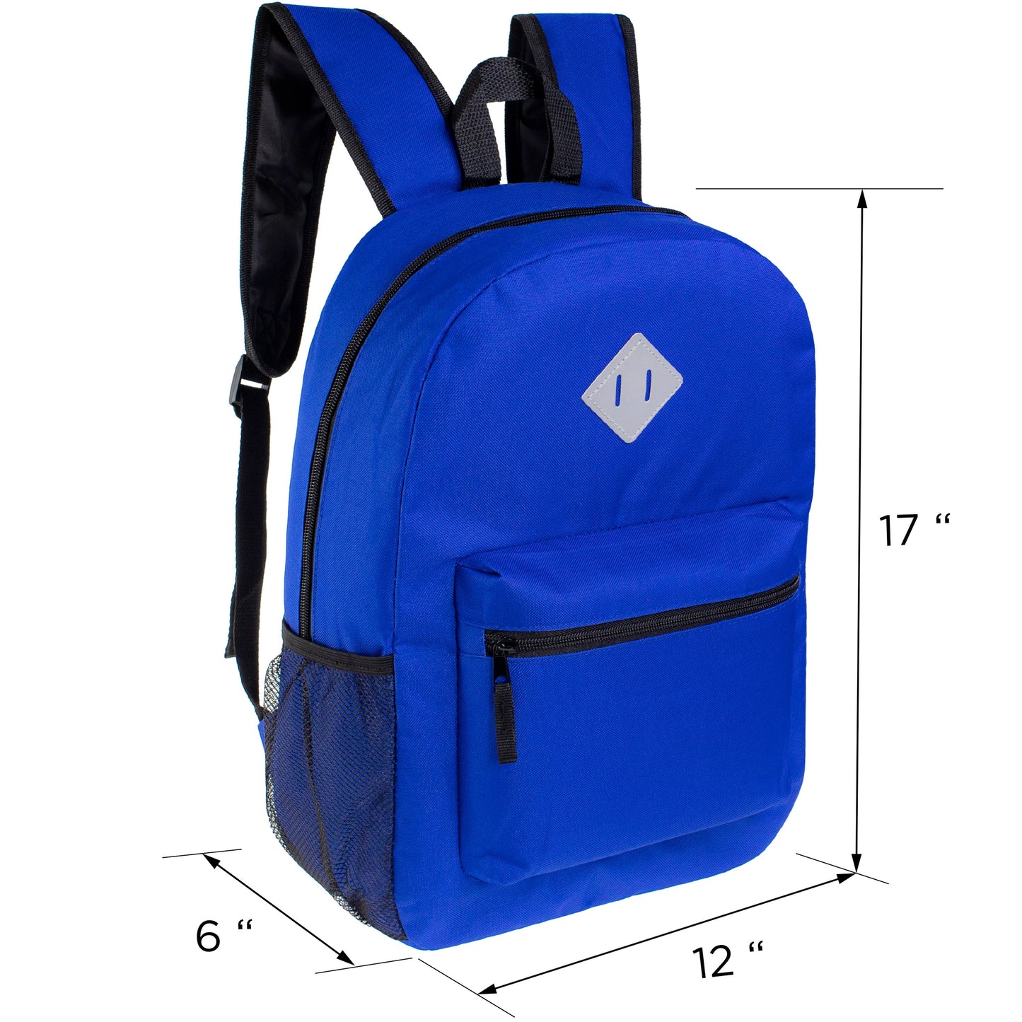 17" Wholesale Diamond Patch Backpack in 11 Assorted Colors - Bulk Case of 24 Bookbags