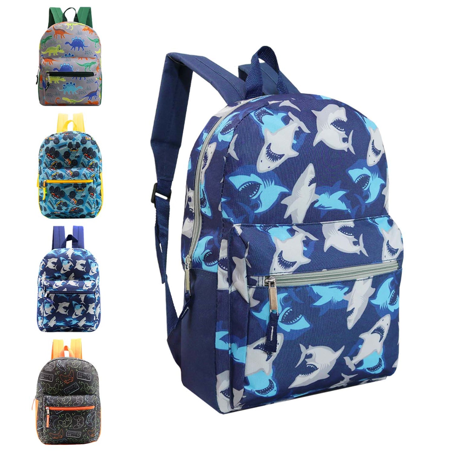 12 Wholesale 15" Printed Kids Backpacks & 12 Bulk School Supply Kits of Your Choice