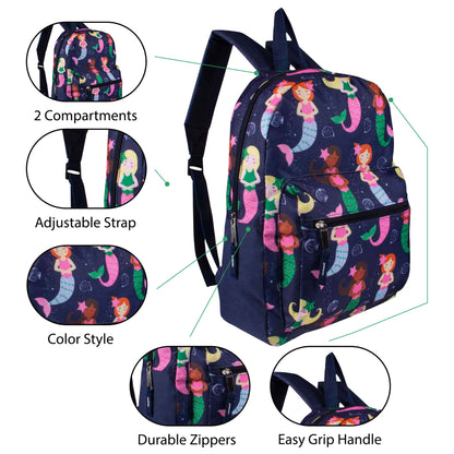 15" Kids Basic Wholesale Backpack in Assorted Prints - Bulk Case of 24