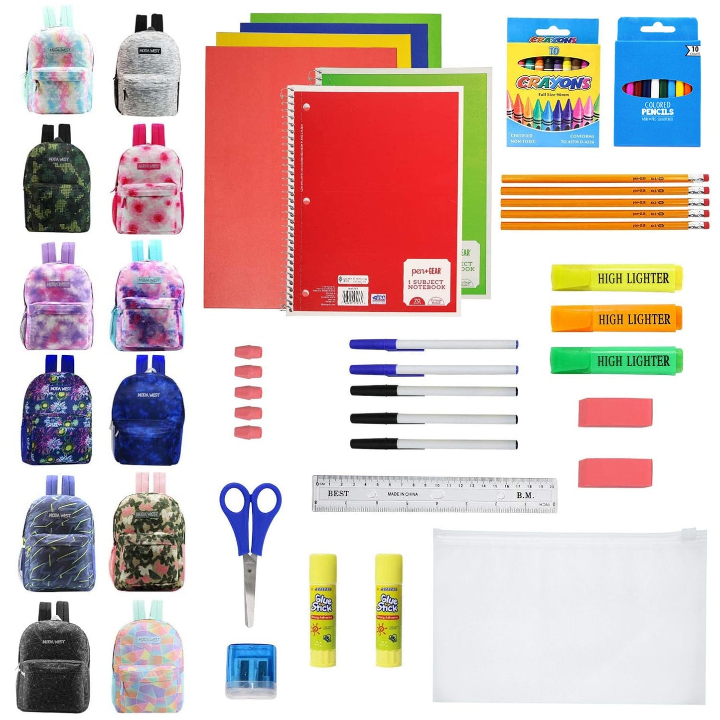 Wholesale Backpacks for Students and 12 Bulk School Supply Kits