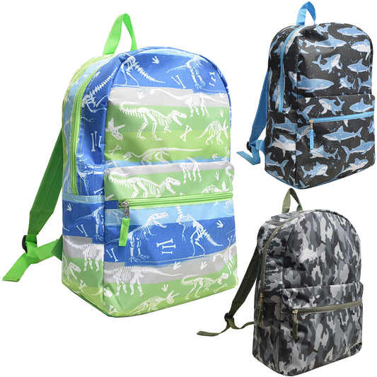 17" Kids Printed Wholesale Backpacks in Bulk | 3 Unique Designs | Bulk Case of 24 Bookbags