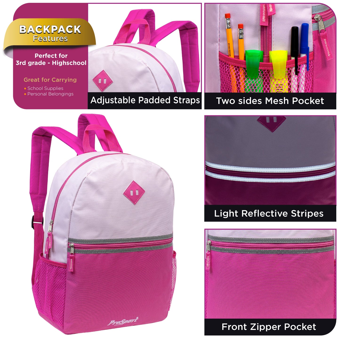 12 Multi-Color Diamond Patch Backpacks w/Accent Trim & Your Choice of 12 Bulk Hygiene Kits - Wholesale Care Package: Homeless, Emergency, Charity