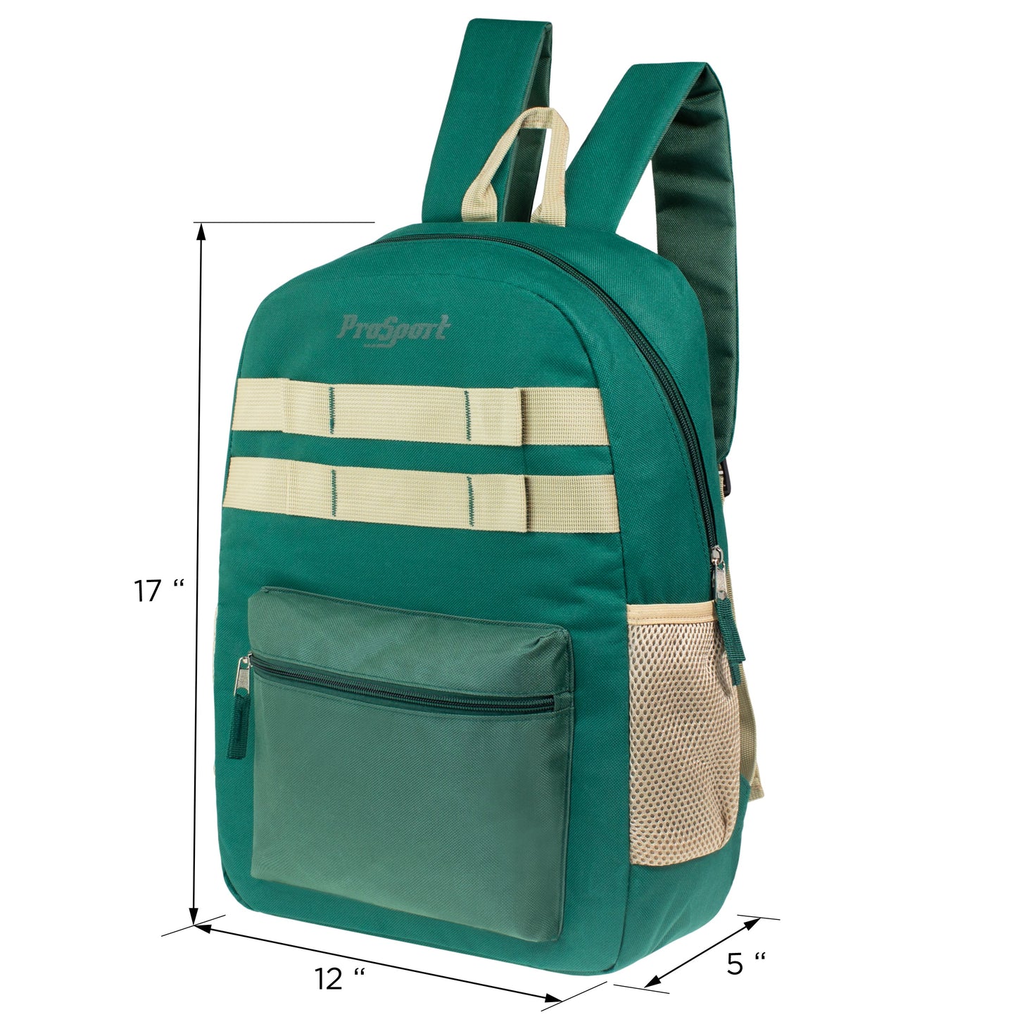 12 Multi-Color 17" Backpacks w/Accent Trim & Your Choice of 12 Bulk Hygiene Kits - Wholesale Care Package: Homeless, Emergency, Charity