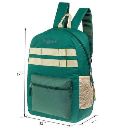 12 Multi-Color 17" Backpacks w/Accent Trim & Your Choice of 12 Bulk Hygiene Kits - Wholesale Care Package: Homeless, Emergency, Charity