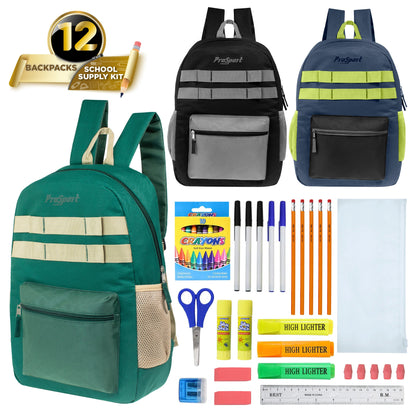 Wholesale Backpacks in Asst Colors & 12 Bulk School Supply Kits