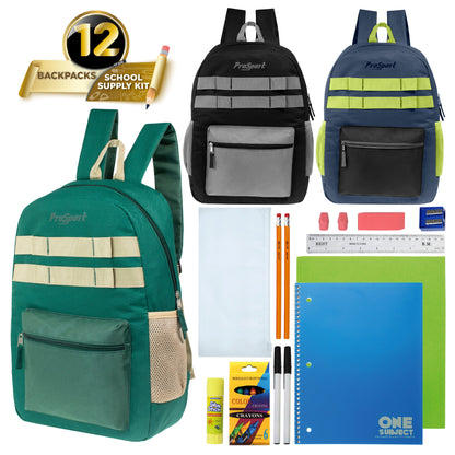 Wholesale Backpacks in Asst Colors & 12 Bulk School Supply Kits