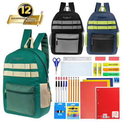 Wholesale Backpacks in Asst Colors & 12 Bulk School Supply Kits