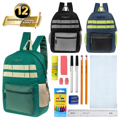 Wholesale Backpacks in Asst Colors & 12 Bulk School Supply Kits