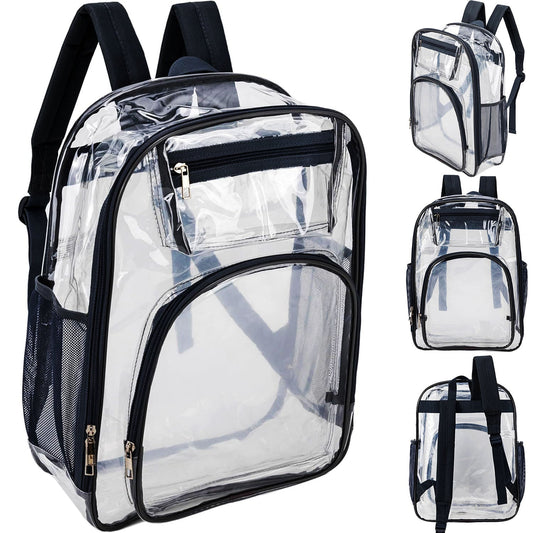 17" Premium Wholesale Clear Backpacks w/Black Trim - Bulk Case of 24 Transparent Bookbags