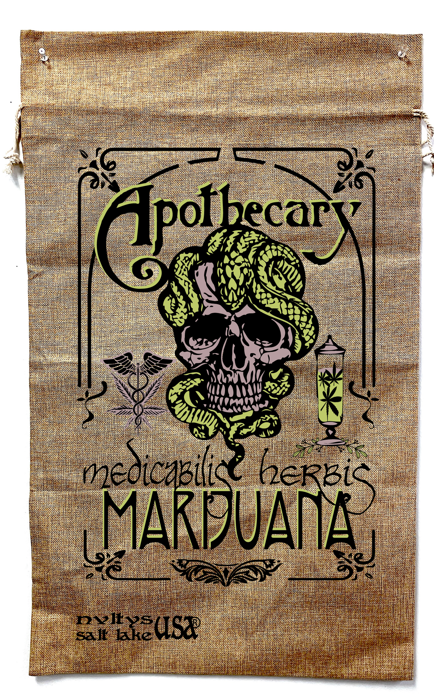 Apothecary Medical Marijuana Burlap Bag with Drawstring