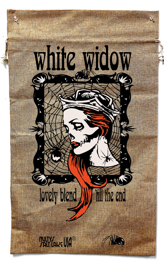 White Widow Marijuana Burlap Bag with Drawstring