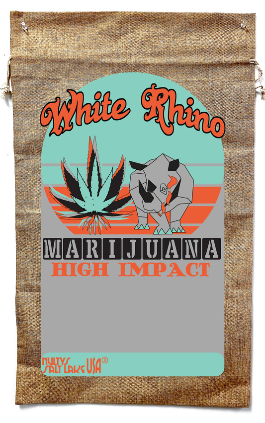 White Rhino Marijuana Burlap Bag with Drawstring