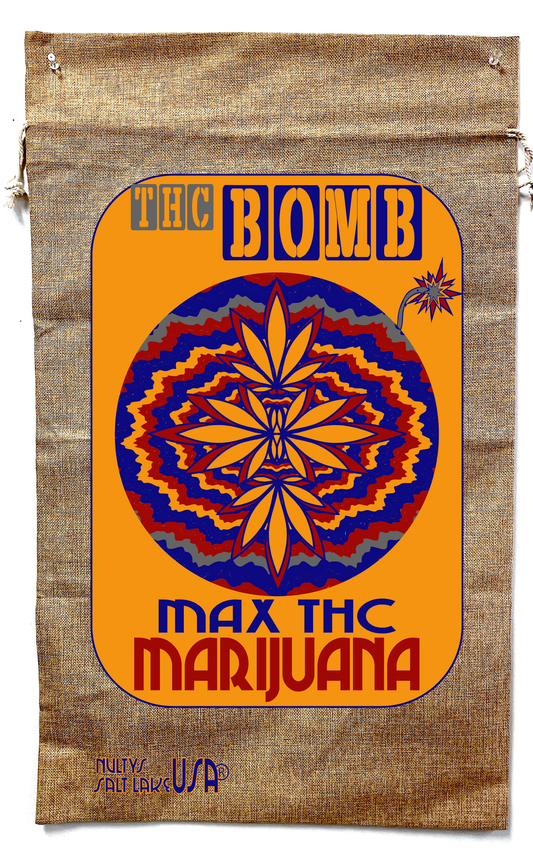 THC Bomb Marijuana Burlap Bag with Drawstring