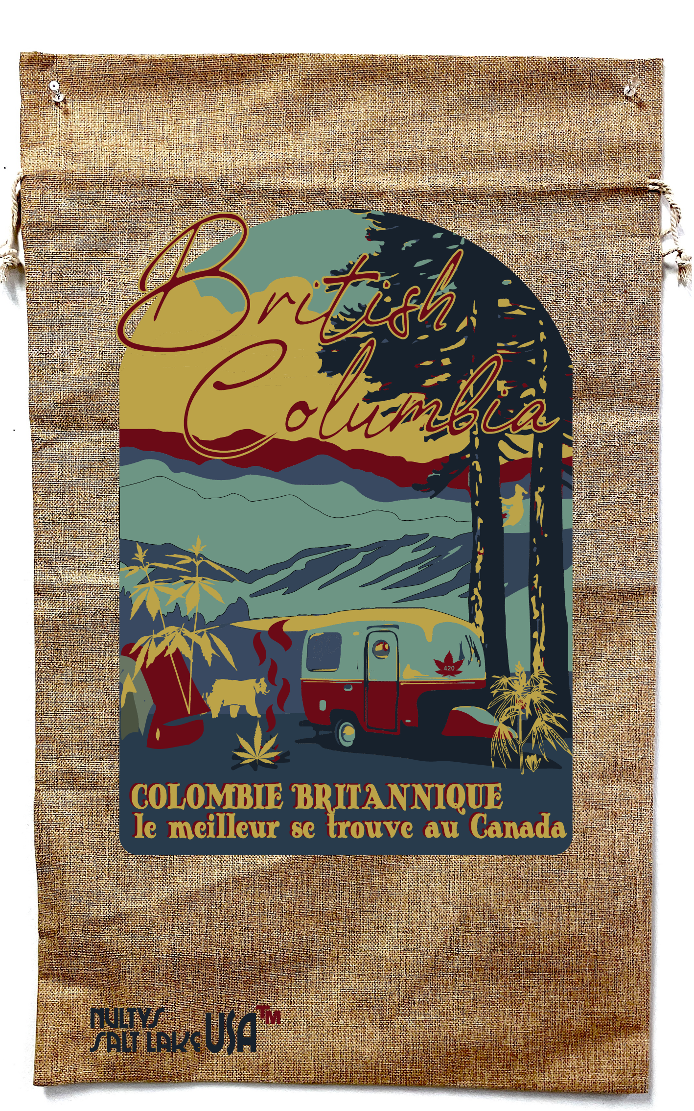 British Columbia Marijuana Burlap Bag – 20x32 Inch Drawstring