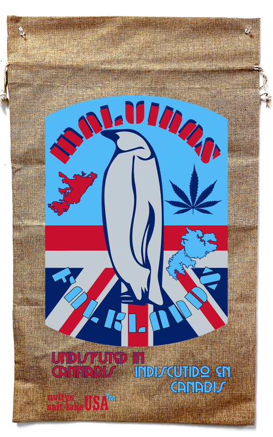 Malvinas Falklands Penguin Burlap Bag – 20x32 Inch Drawstring