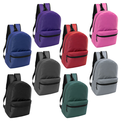 17" Basic Wholesale Backpacks for School in 8 Colors - Bulk Case of 24 Bookbags