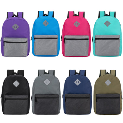 12 Diamond Patch 17" Backpacks in Multi Colors & Your Choice of 12 Bulk Hygiene Kits - Wholesale Care Package: Homeless, Emergency, Charity