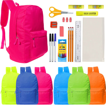 Wholesale Backpacks in 6 Bright Colors & 12 Bulk School Supply Kits